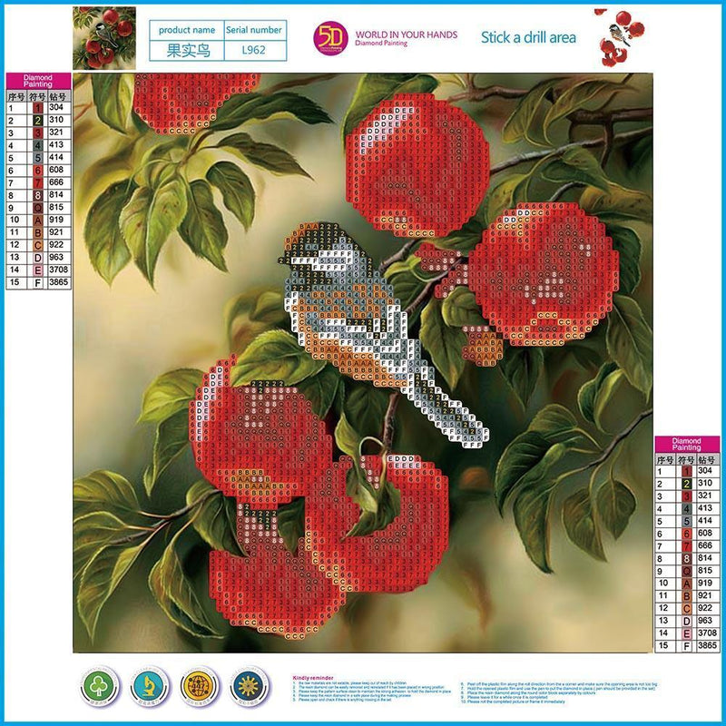 5D Square Diamond DIY Diamond Painting Fruit Bird Embroidery Cross Stitch Newly