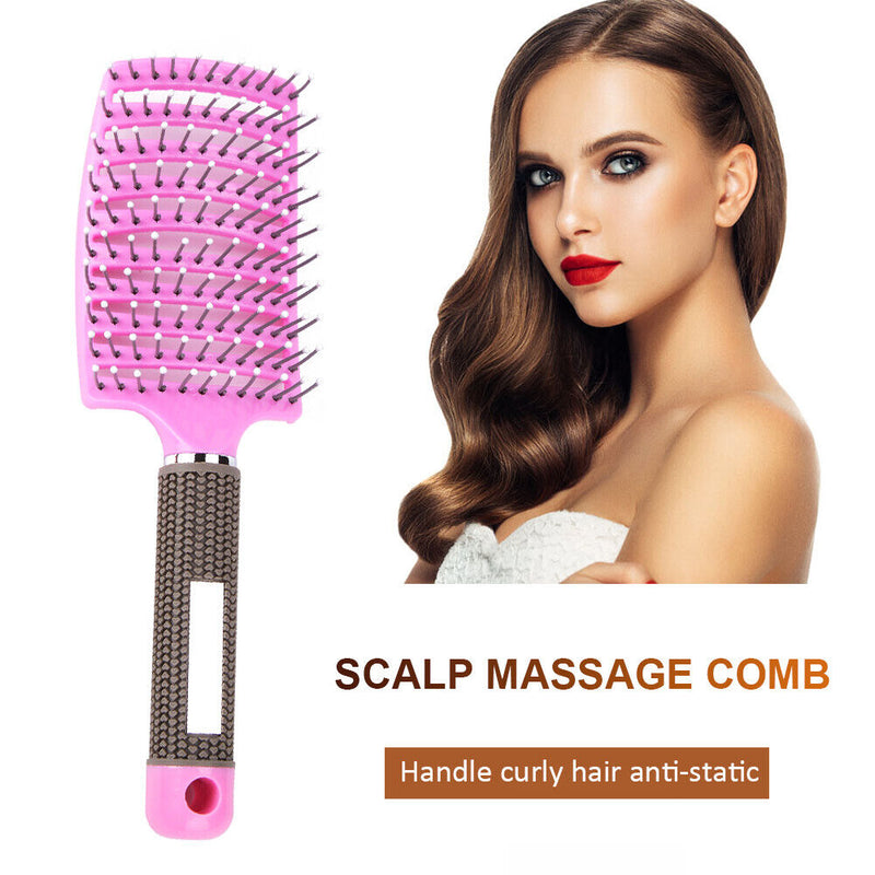 Portable Curved Ribs Scalp Massage Comb Fluffy Styling Brush (A Pink) Newly