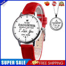 5X2pcs/set Leather Band Watch Pendant Necklace Women Quartz Watches (Red)