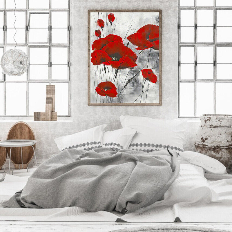 Full Cross Stitch 11CT Red Flower Stamped Embroidery DIY Needlework Kits Newly