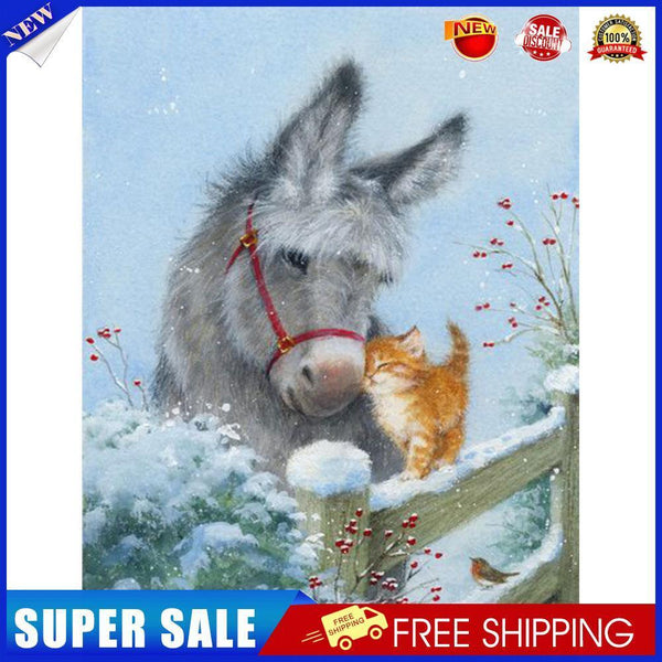 Donkey and Kitten Snow Oil Paint By Numbers Kits Canvas Wall DIY Picture