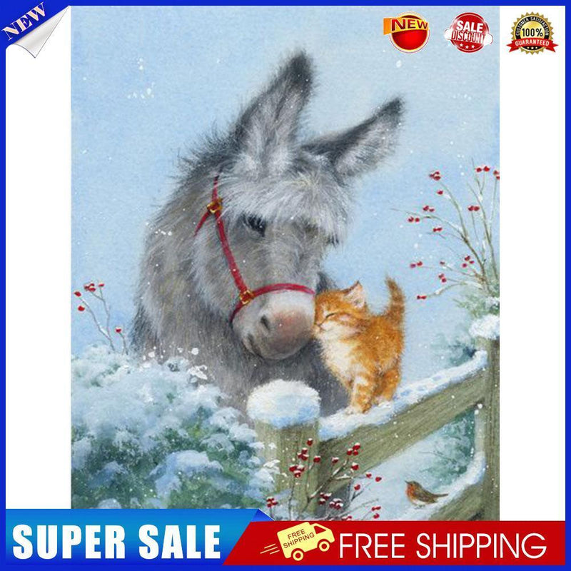 Donkey and Kitten Snow Oil Paint By Numbers Kits Canvas Wall DIY Picture
