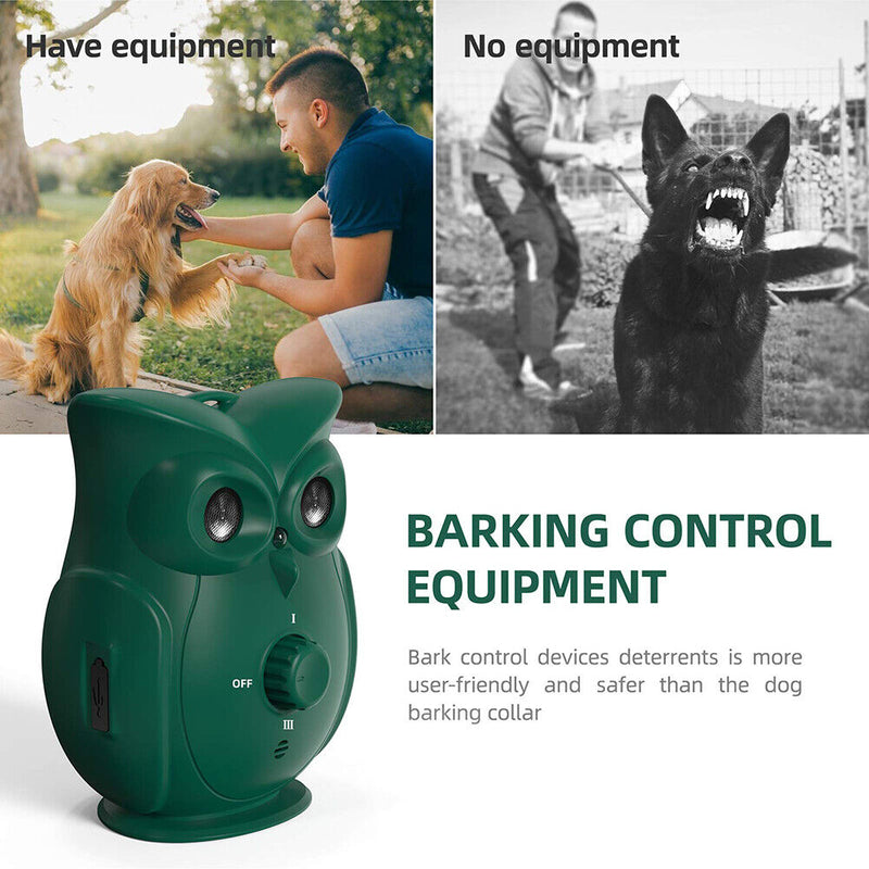 Owl Ultrasonic Puppy Repeller Outdoor LED Anti Barking Stopper Deterrent
