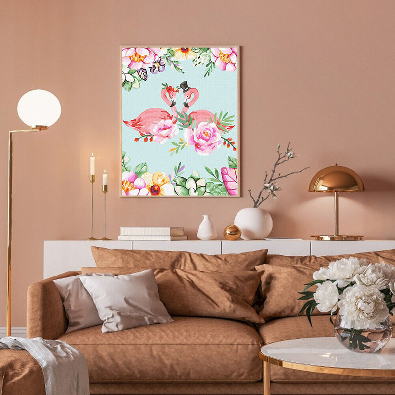 Oil Paint By Numbers Flamingo Lovers Frameless Picture Craft Kit for Home Room