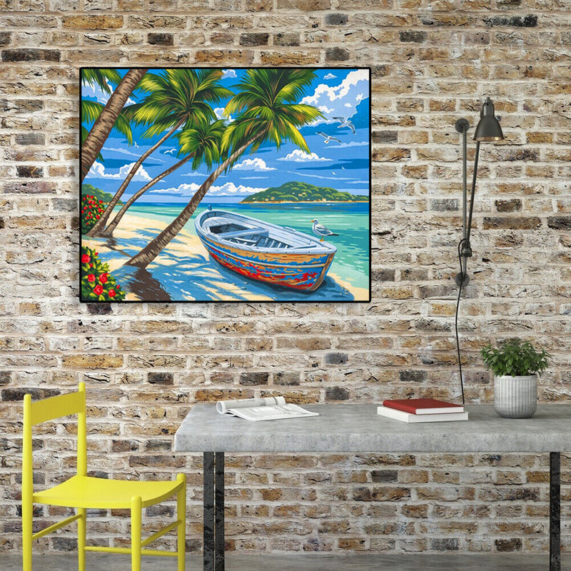 Painting By Numbers Kit DIY Sea Boat Canvas Oil Picture Home Wall Artworks