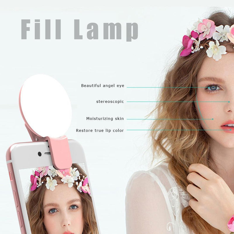 5pcs Mini LED USB Clip Mobile Phone Q Selfie Ring Flash  Fill Light(Pink)
