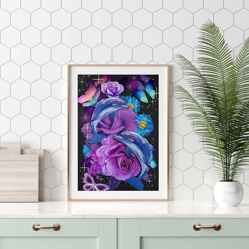 Oil Painting By Number Dolphin Flowers Digital Picture Home Wall Decor for Gift