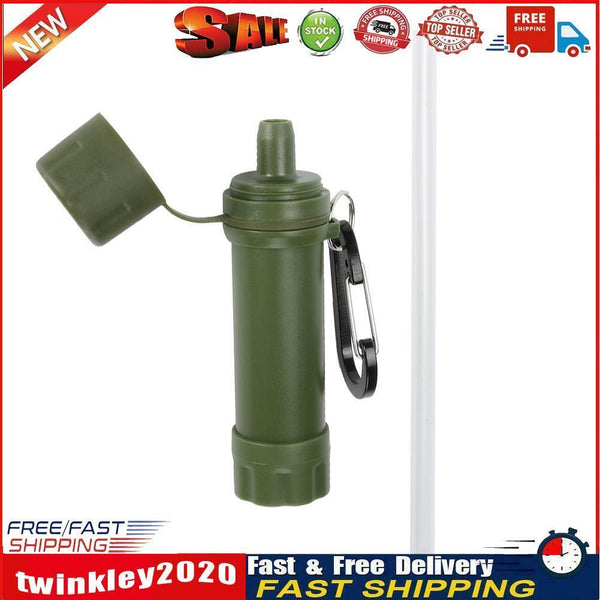 Drinking Water Filter Hiking Survival Water Purifier w/ Straw (Army Green) Newly