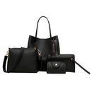 4pcs Set Women Bag Fashion Solid PU Single Shoulder Messenger Bags(Black)