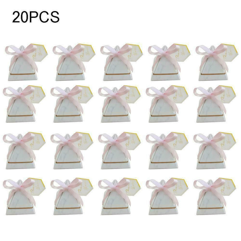 20× Wedding Favor Marble Triangle Candy Box Ribbon Party Holiday Supply K5K5