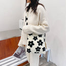 Portable Flower Printed Shoulder Handbag Plush Messenger Bag Street Totes