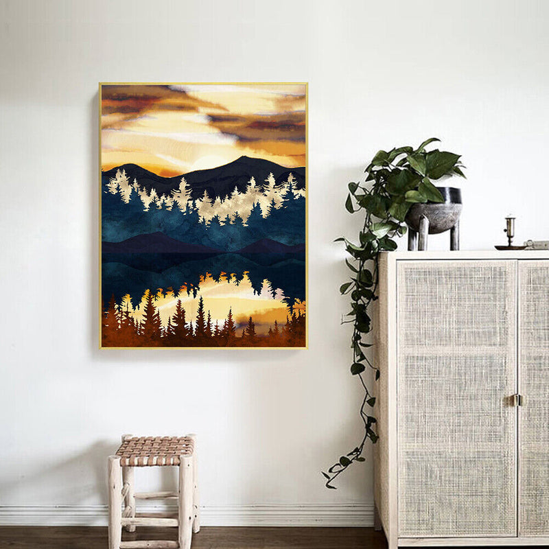 Frameless Oil Paint By Numbers DIY Forest Mountain Picture Craft Kit for Home