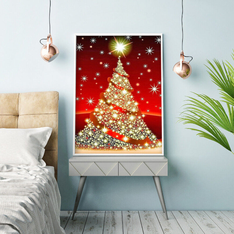 5D DIY Full Drill Round Shape Christmas Tree Rhinestone Diamond Drawing Kits