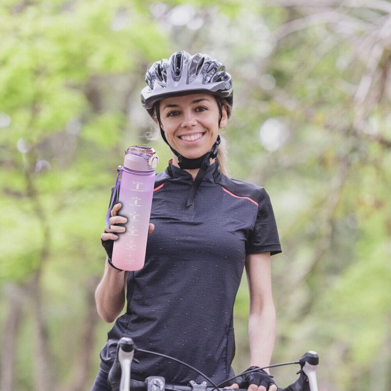 Plastic Water Bottle with Time Marker Outdoor Fitness Sports Leakproof Drin