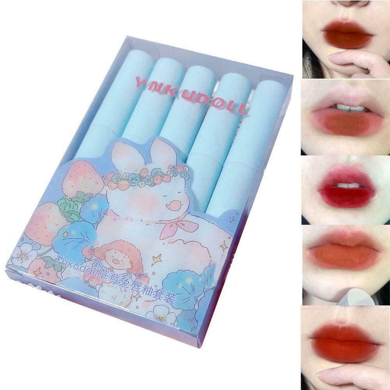 5 Pieces Lipstick Tint Set Matte Red Mint Green Mint Matte Blue Cosmetics F7I1