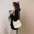 Plush Rabbit Tail Messenger Bag Women Solid Street Shoulder Satchel (White)