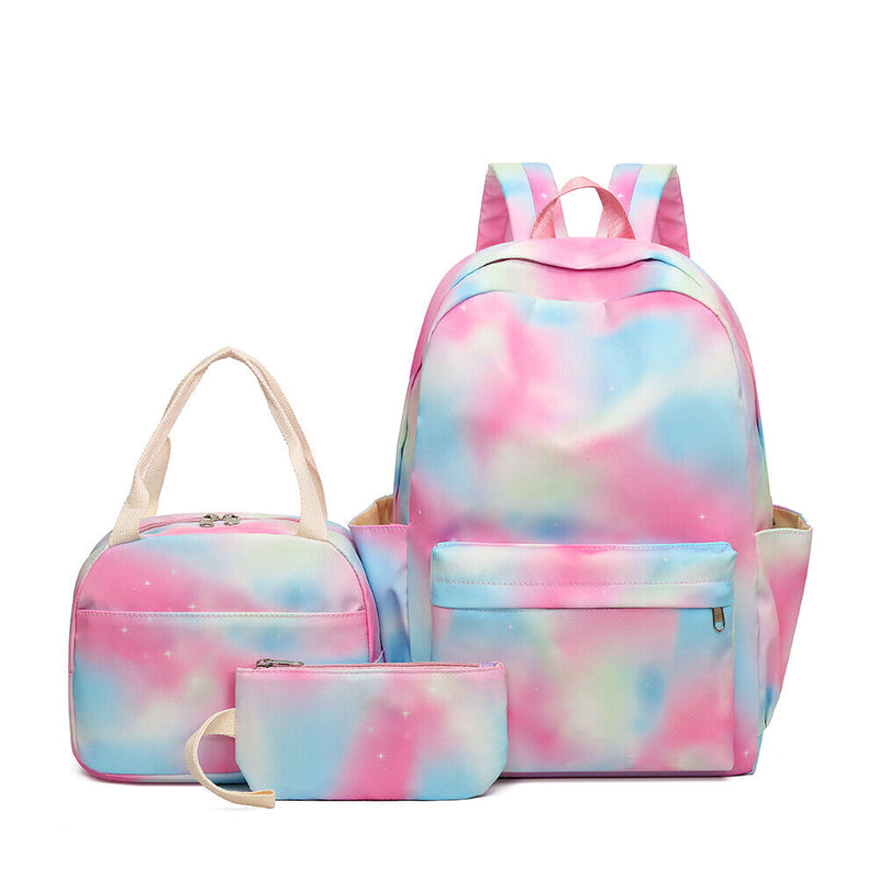 #A 3pcs/set Backpack Gradient Rainbow Print Kids Bookbag 3 in 1 Lunch Bag Girl
