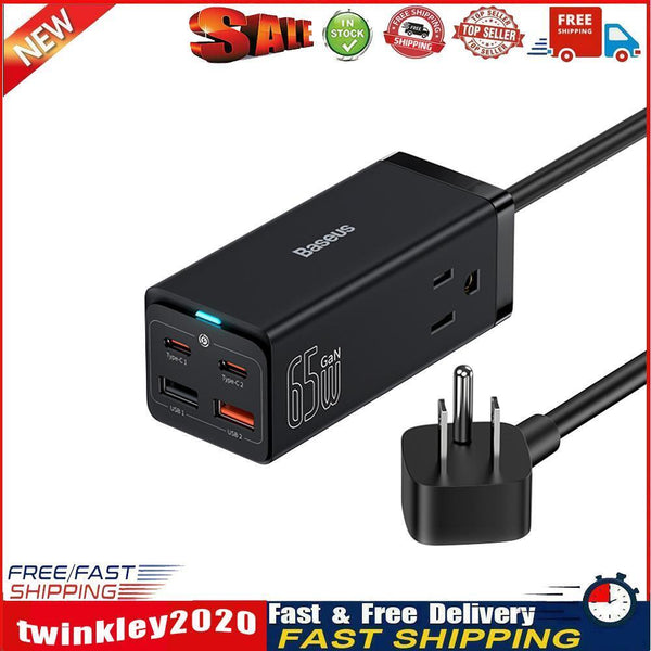 Baseus 65W GaN3 Pro Desktop Charger Power Strip Charging Station (Black) Newly