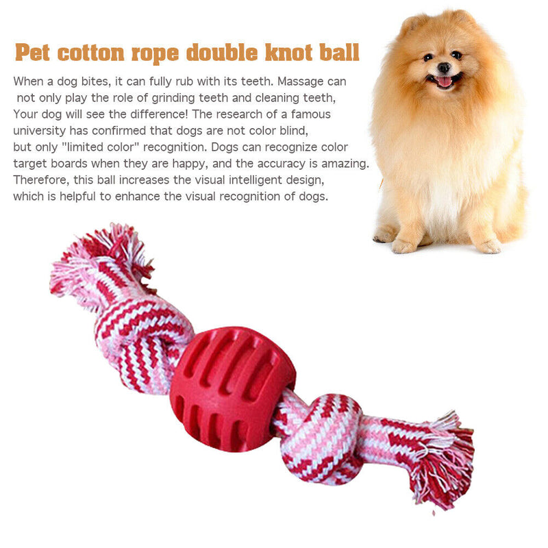 Dog Double Knot Ball Cotton Rope Chews Tooth Cleaning Interactive Training Ba
