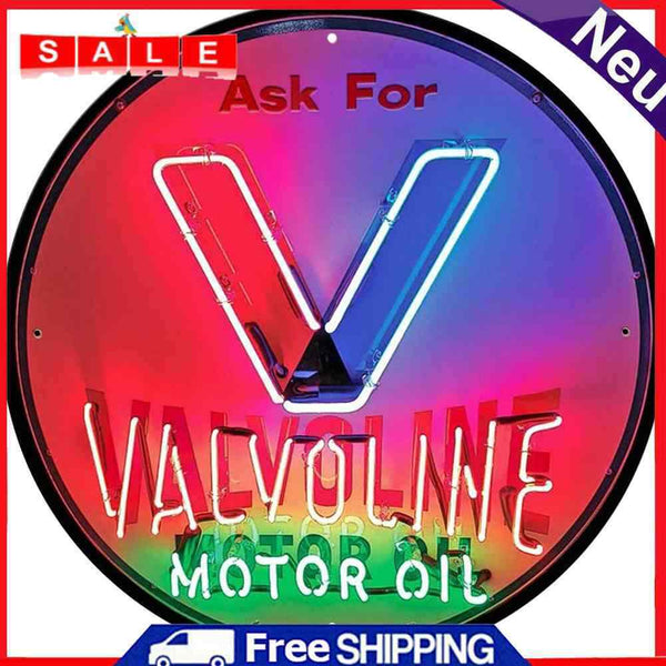 Metal Signs V Motor Oil Garage Salon Home Decoration Waterproof Round 30x30cm