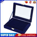 Small Jewelry Box Glass Cover Ring Storage Box Earring Display Case (Blue)