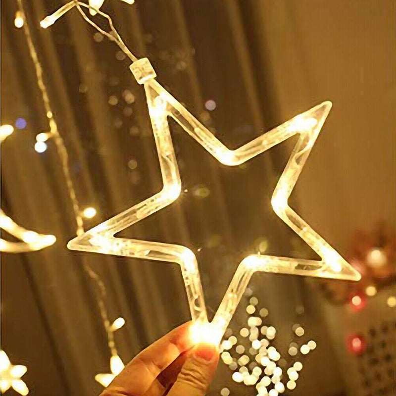 LED Star Moon Curtain Lamp Fairy String Light Festival Home Decor (White) Newly