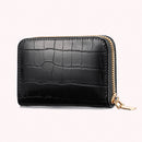 Women PU Leather Crocodile Wallet Business Zipper Holder Handbag (Black)