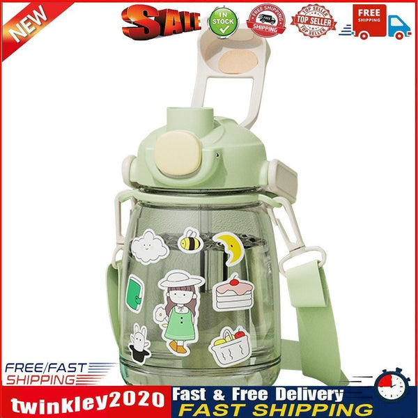 1100ml Straw Big Belly Water Cup Drinking Water Bottle w/ Stickers (Green) Newly
