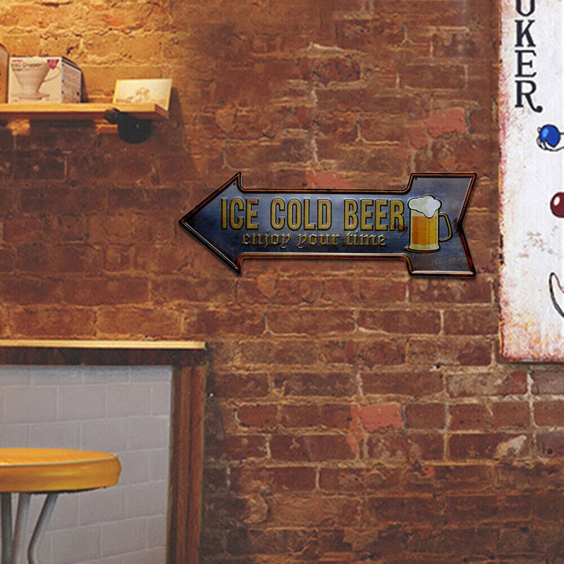 Tin Plates Wall Sign Retro Painting Arrow Shape Beer Metal Plate Poster for Bar