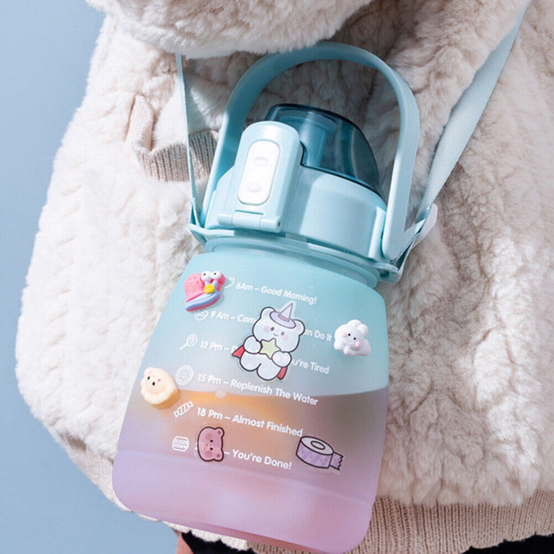 1.3L Large-capacity Water Bottle with Time Mark Leak-proof Cup for Outdoor Sp