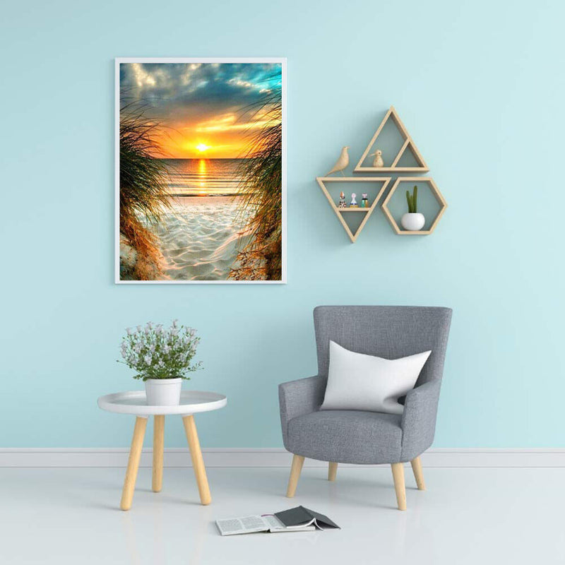 5D DIY Diamond Painting Beach Sunrise Round Drill Art Picture Rhinestone Deco