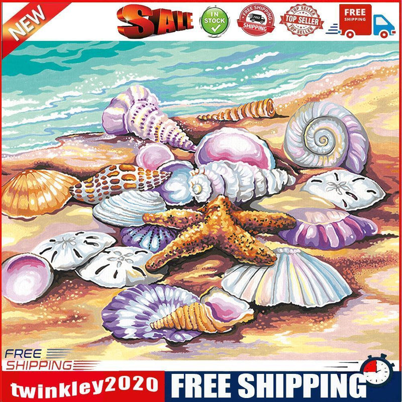 Sea Shells Oil Paint By Numbers Kits DIY Handpainted on Canvas Wall Art