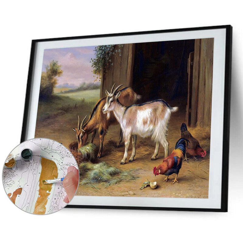 Goat Rooster Oil Paint By Numbers Kit DIY Acrylic Painting on Canvas (B1475)