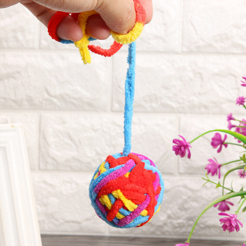 Cat Plush Round Colorful Ball Toys Interactive Pet Playing Funny Molar Chew