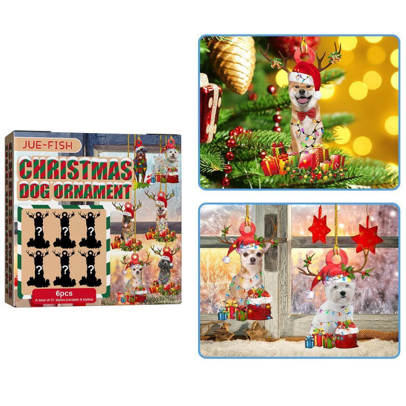 6pcs Christmas Tree Scarf Dog Pendants with Rope DIY Xmas Tree Drop Ornamen