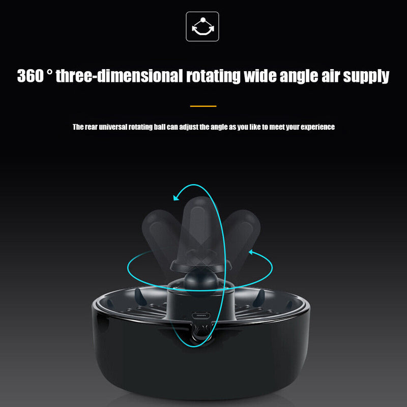 Car Fan 3-Speed 7-Blade USB Air Vent Clip Fan for 12V 24V Vehicle (Black)