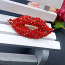 Sexy Women Crystal Lips Costume Brooches Creative Kiss Pin Jewelry (Red)
