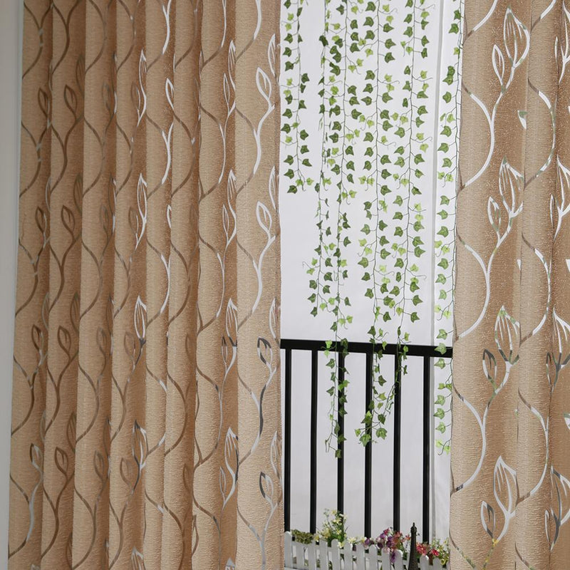 2m Semi Blackout Curtain Vine Leaf Partition Window Decor(Light Coffee)