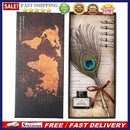 Retro Peafowl Feather Dip Pen Writing Ink Set Fountain Pens Stationery Gift