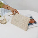 Women Bohemian Style Beach Summer Woven Clutch Wristlet Bag Solid Color Purse