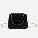 Pure Color Leather Mini Shoulder Bags Women Chain Messenger Bags (Black)