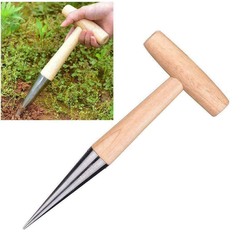 Wood & Steel Garden Dibber Planting Bulb Flower Root 2Q6W Planter Punch A4M1