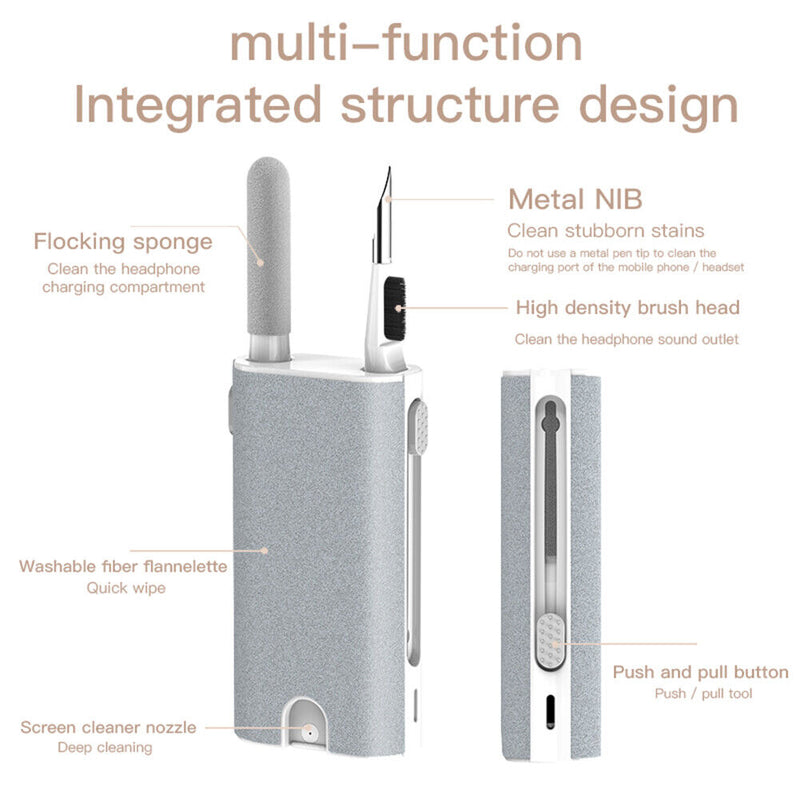 5 in 1 Cleaner Kit Multifunctional Earbuds Phone Cleaning Brush with Spray Port