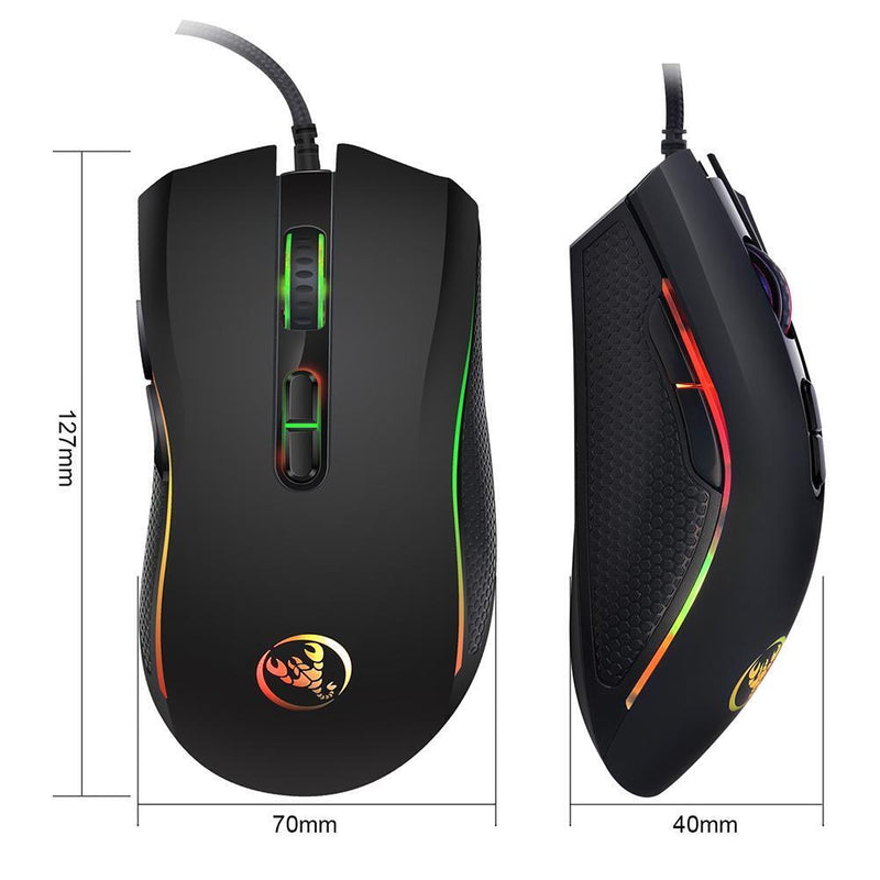 HXSJ A869 USB Wired Colorful Gaming Mouse 3200DPI 7Keys Optical Mice (Black