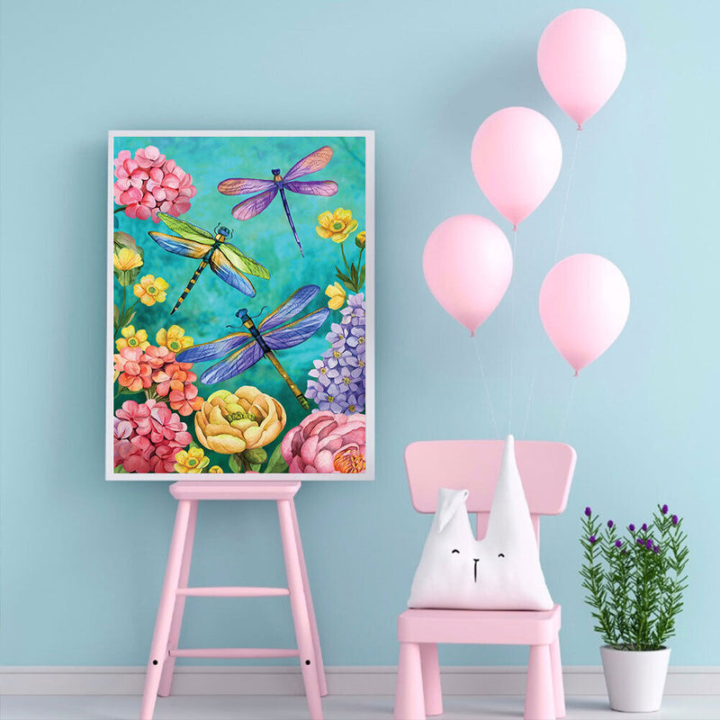 Dragonfly in Flower Oil Paint By Number DIY Handpainted on Canvas Wall Art