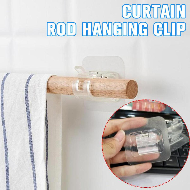 2Pcs Hooks Punch-free Curtain Rod Clip Hook Shower Curtain Rod Hanging Holder`