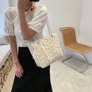 Fashion Women Straw Woven Lace Shoulder Bag Ladies Beach Handbags (Beige)