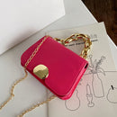 Designer Women Chain PU Leather Crossbody Bag Mini Flap Handbag (Rose Red)