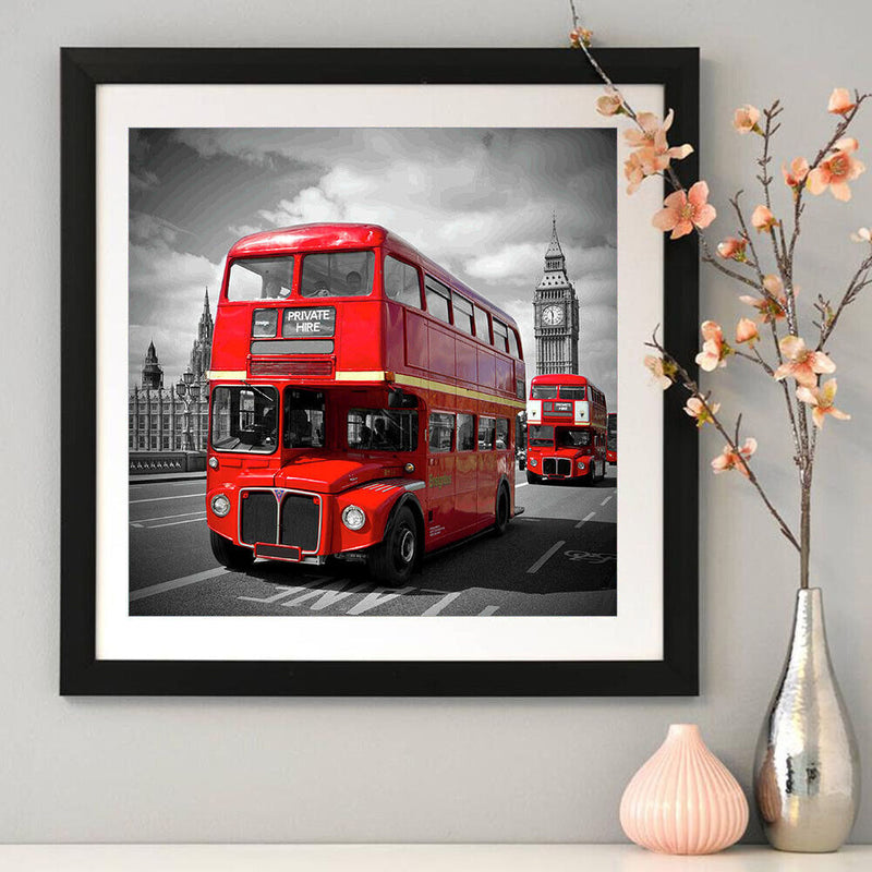 Round Drill Diamond Painting Double-Decker Bus Diamond Embroidery for Wall Gift