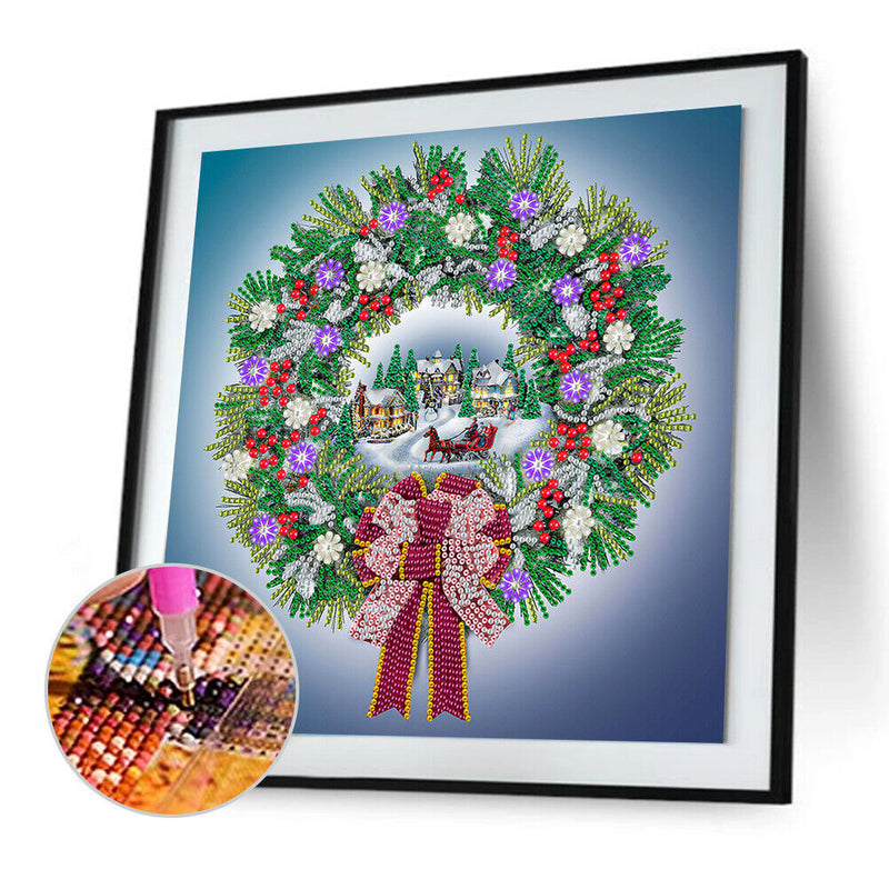 5D DIY Diamond Painted Christmas wreath Partial Special Rhinestone Set Newly